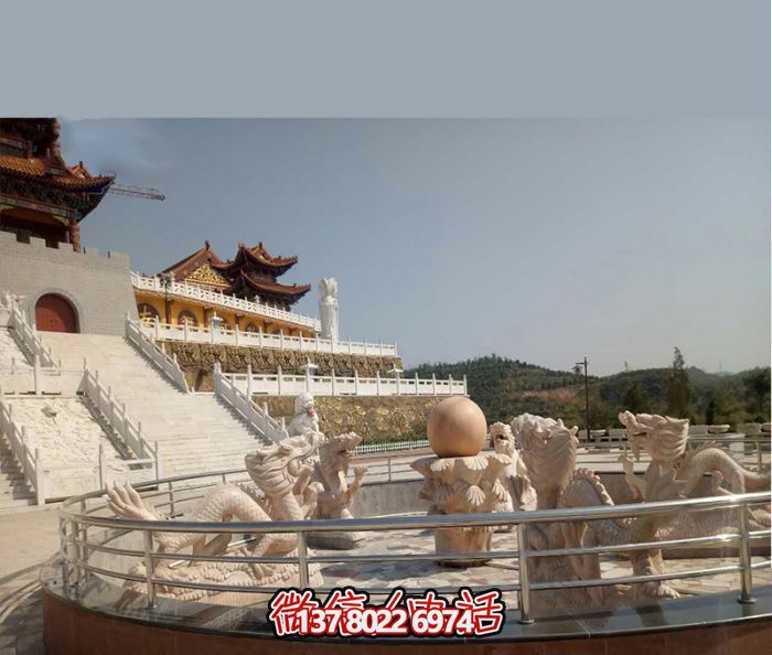 藝術燈光的魔力，紅龍戲球風大型噴泉石雕秀