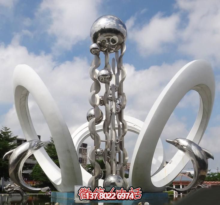 海豚個(gè)性不銹鋼雕塑，大型廣場(chǎng)裝飾裝置