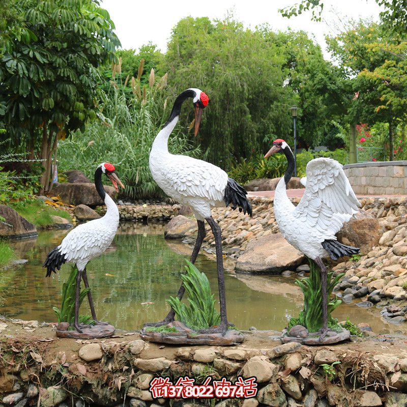 仿真動(dòng)物玻璃鋼雕塑裝飾池塘邊上丹頂鶴