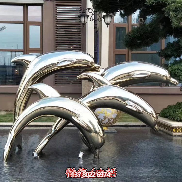 海豚潛泳雕塑，不銹鋼持久耐用