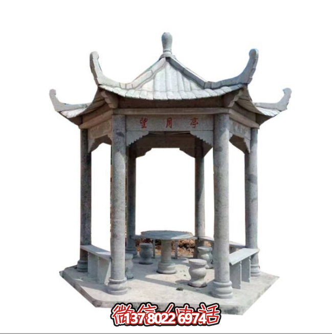 美麗月夜，精美石雕亭子